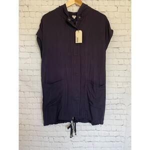 NWT UNIQ Navy Blue Hooded Sleeveless utility lightweight vest dress Size Medium